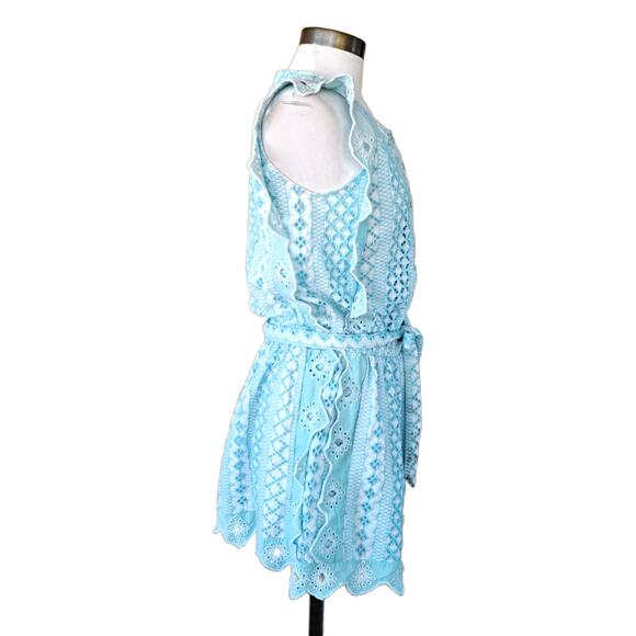 Chloe Laetitia Barok Paris Blue Eyelet Beachy Boho Mini Dress M/L Belted Preppy - Picture 4 of 13